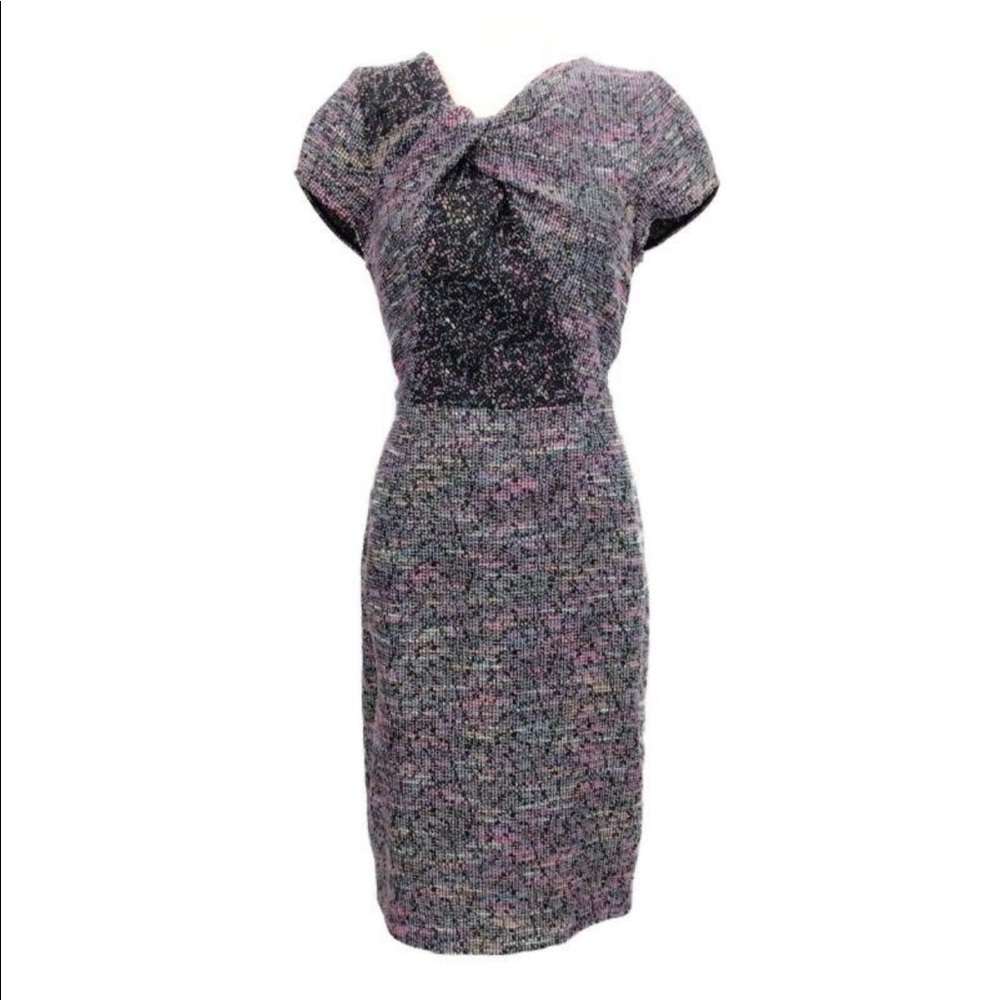 Jason Wu twist front black pink colorful tweed midi dress